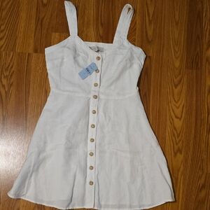LOFT White Button-Front Linen Mini Dress 0P